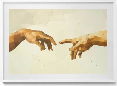 Produktbild von Erschaffung von Adam– Wandbild mit Rahmen – Gerahmtes Bild  – Wanddekoration – 100x70 cm –  Weiß Rahmen