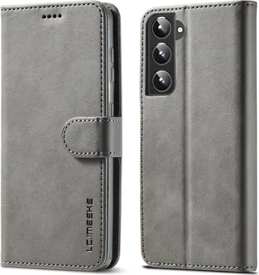 Image de Etui pour Samsung Galaxy S22 5G, étui en cuir avec fermeture magnétique et support, étui de protection Gris