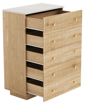 Image de Commode en bois - Buffet avec 5 tiroirs - Éclairage LED - 73x40x110 cm - Design moderne - Finition bois