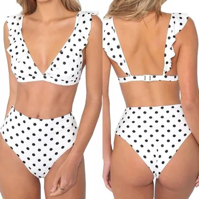 Produktbild von Badeanzug - Zweiteiliger Badeanzug - Boho-Bikini - Push-up - Weiß und Schwarz- gepunktet - M