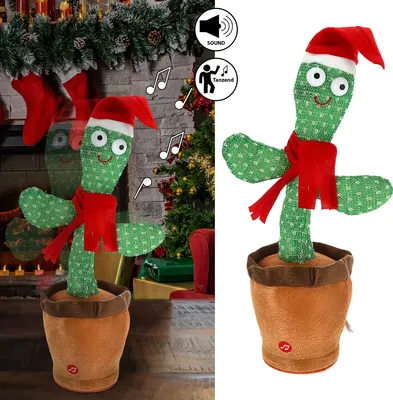 Produktbild von Kaktus Sound Bewegung Xmas-Design Polyester 16x30x11cm 60 verschiedene Songs Lichteffekt Bewegung Aufnahme- und Wiedergabefunktion An-/Ausschalter batteriebetrieben