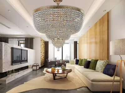 Image de Plafonnier de luxe Lustre Lampe Luminaires Cristal Or 100cm