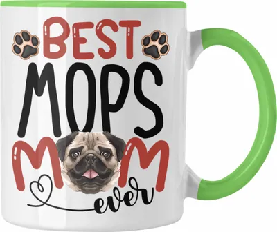 Produktbild von Trendation - Mops Mom Besitzerin Tasse Geschenk Lustiger Spruch Geschenkidee Besitzerin Mops Mama (Grün)