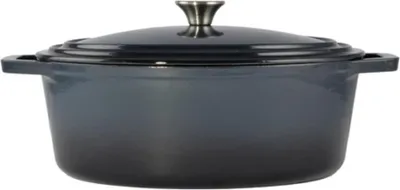Obrázek produktu pro Oválný smaltovaný litinový hrnec s poklicí, 32 cm, 6 L, Perfect Home 92142, modrošedý