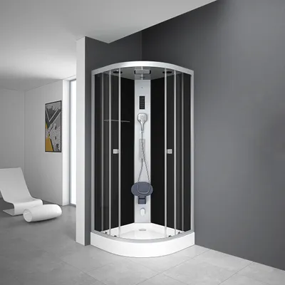 Produktbild von Komplettdusche 90×90×215 cm, Duschtasse, Gleittüren, 5 mm ESG, Armatur