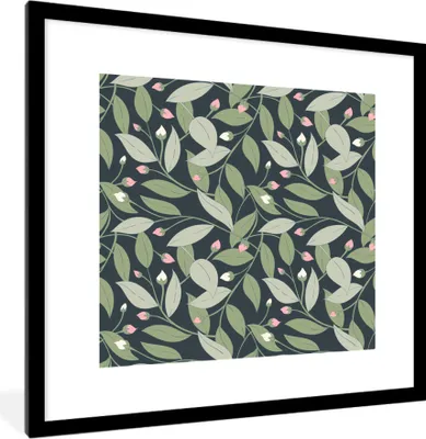 Produktbild von MuchoWow® MuchoWow® Gerahmtes Poster Blumen - Blätter - Muster 40x40 cm - Poster mit zchwarzem Bilderrahmen - Poster - Plakat im Rahmen