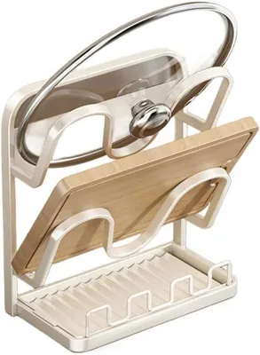 Produktbild von 2-in-1-Halter für Topfdeckel mit Löffelablage, Küchenorganizer aus stabilem Kohlenstoffstahl und ABS