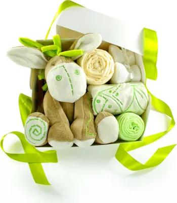 Produktbild von Geschenkbox zur Geburt KUSCHELTIER ESEL grün | 6-teilig grün