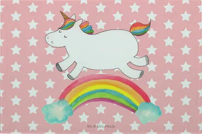 Produktbild von Mr. & Mrs. Panda Hackbrett Einhorn Regenbogen - Rot Pastell - Geschenk, Glitzer, Schneidebrett Glas, Glasschneidebrett, Unicorn, schneidbrett, Einhornpower, Aus