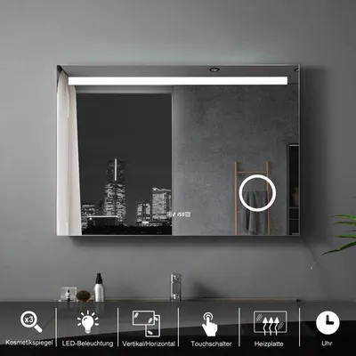 Produktbild von LISA Badspiegel 80x60cm LED mit Beleuchtung, Wandspiegel Badezimmerspiegel Beschlagfrei Dimmbar mit Touch-schalter+Anti-fog IP44 Energie A++ 3-Fach Vergrößerung MIH