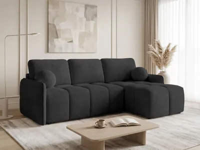 Produktbild von Ecksofa Nubo mit Schlaffunktion und Bettkasten - Bouclé-Stoff - L-Form Couch, Polstersofa, Schlafsofa, Sofagarnitur, Bettsofa (Schwarz (Coral 60))