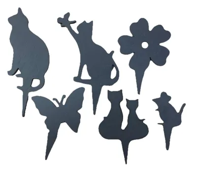 Produktbild von 6er Set Dekostecker Katzen Blumen Schmetterling Schiefer Deko Balkon Garten Figur