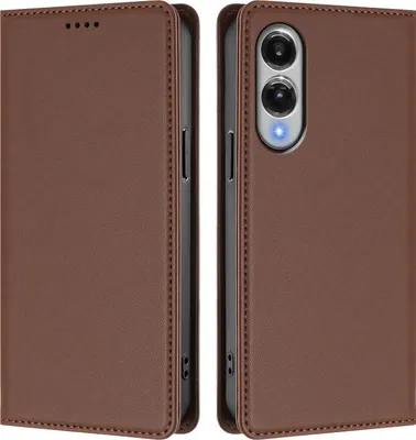 Produktbild von Handyhülle für Samsung Galaxy S25 Edge, Kunstleder Klapphülle Stoßfeste Magnetische Hülle mit Ständer Braun