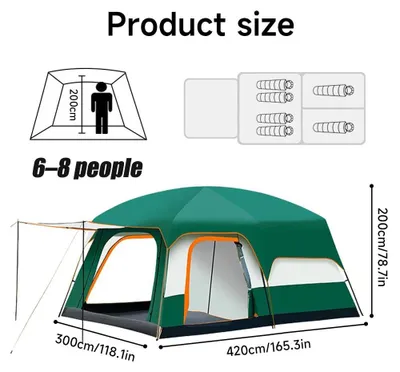 Produktbild von Campingzelt - Familienzelt Kabinenzelt - 3-4 Personen - 1 Schlafraum & Wohnbereich - Wasserdicht 3000 mm - 4-Jahreszeiten - Grün L