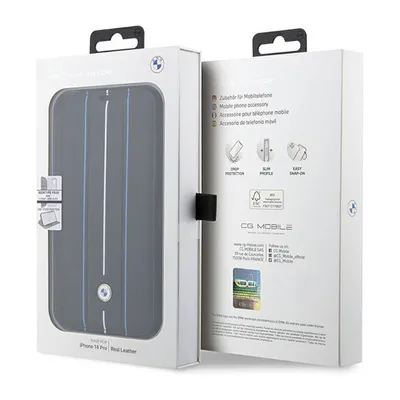 Zdjęcie produktu dla Etui Bmw Bmbkp14L22Rvsk Na Iphone 14 Pro - Czarne Bookcase Leather Stamp Blue Lines