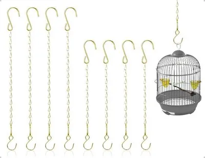 Produktbild von Gelbgoldene 8er-Hängeketten-Sets, metallene Hängeketten mit Haken, für Vogelhäuschen, Pflanzkübeln, Laternen, Windgongen und Werbetafeln (29 cm und 54 cm)