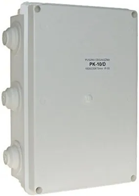 Imagen del producto de Caja de derivación PK-10/D, grado de protección IP55, dimensiones 235 × 150 × 75 mm, con 6 entradas para cables