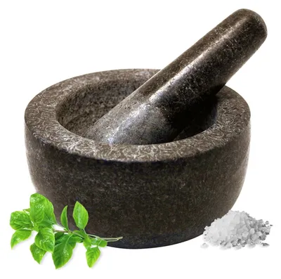 Immagine prodotto di JADE TEMPLE 17028 Mortaio in pietra con pestello, granito, grigio 14 x 7,7 cm