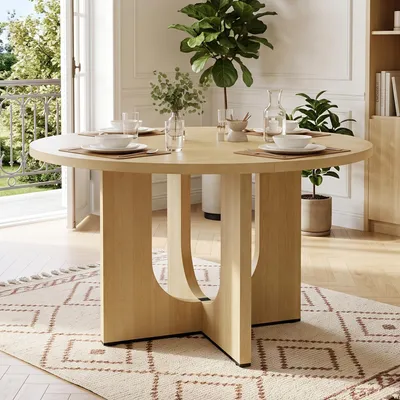 Produktbild von MODFU Runder Esstisch,120cm Wohnzimmertisch,für 4-6 Personen,klassisches Küchentisch in Holzoptik,Eiche