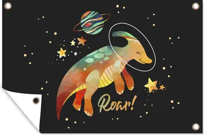 Produktbild von MuchoWow® 120x80 cm Outdoor-Poster Gartendeko Sichtschutz Garten Poster für den Garten  Zitate - 'Brüllen' - Dinosaurier - Sprichwörter - Kinder - Jungen - Mädchen - Kinder