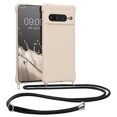Produktbild von kwmobile Necklace Case kompatibel mit Google Pixel 7 Pro Hülle - Cover mit Kordel zum Umhängen - Silikon Schutzhülle Creme