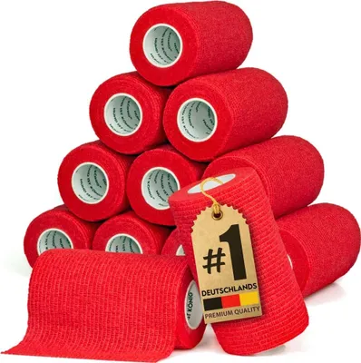 Produktbild von HUND IST KÖNIG Verband selbstklebend, 10 cm breite Fixierbinde 12 Rollen à 4,7 m Länge - Selbstklebende Bandage für Mensch & Tier - elastische Binde