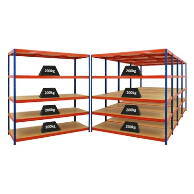 Produktbild von Mega Deal | 5x Schwerlastregal Giant Elephant | HxBxT 180x180x60cm | Fachlast 200kg | Blau-Orange