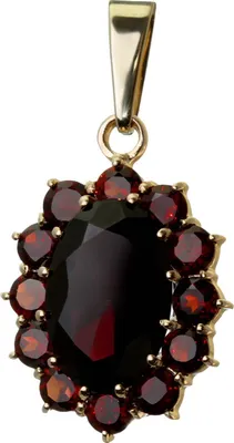 Produktbild von Granat Kettenanhänger Goldschmiedearbeit 14 Karat 585 Gelb Gold Blume Groß 3206