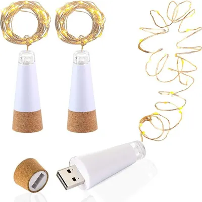 Produktbild von LED Flaschenkorken Beleuchtung, USB betrieben Wiederaufladbar, 1.9 m Kupferkabel mit 20 LED Sternenhimmel Lichterketten, zum DIY Dekor Draussen Versammlung Party Hochzeit Urlaub (3 Stück, Warmweiß)