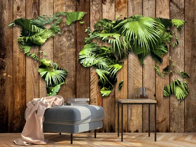 Produktbild von Vlies Fototapete Weltkarte 400x280 cm Tapeten Wandtapete XXL Holz Blätter k-C-0110-a-a