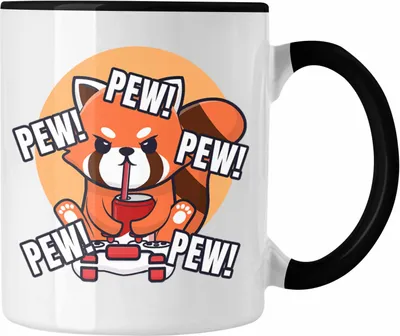 Produktbild von Trendation - Gamer Panda Tasse Kinder Geschenkidee für Jungs Mädchen Lustige Grafik Gaming Jungen Pew (Schwarz)