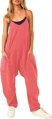 Produktbild von ASKSA Damen Latzhose Sommer Ärmellose Jumpsuit Baggy Oversize Beiläufig Lockerer Strampler Playsuit, Rot, XXL