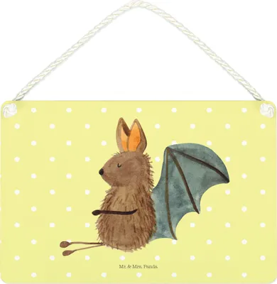 Produktbild von Mr. & Mrs. Panda Schild Fledermaus Sitzen DIN A4 - Gelb Pastell - Geschenk, Lustige Sprüche, Holzschild, Entspannen, wandtafel, Fledermäuse, Motivation, holzbild