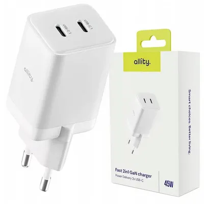 Zdjęcie produktu dla Allity ładowarka dwa USB-C 45W sieciowa GaN mocna szybka do laptopa telefon