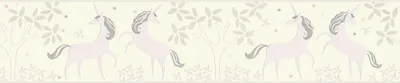 Produktbild von A.S. Création Kinderzimmerbordüre Boys & Girls Einhorn Bordüre Bordüre grau violett weiß 5,00 m x 0,13 m