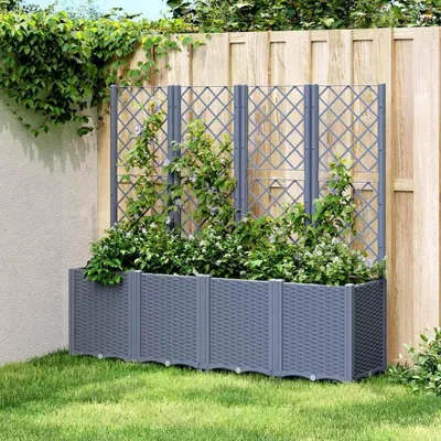 Image de Pot de fleurs - Jardinière - Bac de culture - Bac potager - Pot de jardin - Avec support pour plantes grimpantes - Résistant au gel - Résistant aux UV