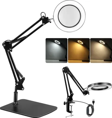 Immagine prodotto di Lampada da tavolo con lente d'ingrandimento, ingrandimento 10x, 3 modalità di illuminazione, nero