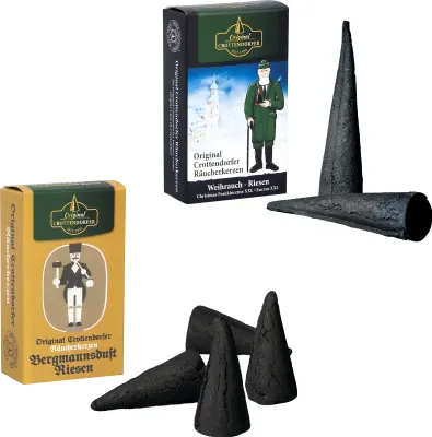 Produktbild von Crottendorfer Räucherkerzen XL Bergmannsduft + XXL Weihrauch Riesen - sinnlicher winterlicher Duft zu jeder Zeit