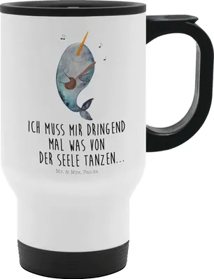 Produktbild von Mr. & Mrs. Panda thermosbecher Narwal Gitarre - Weiß - Geschenk, Meer, Gespräche, Tanzen, kaffeebecher mit deckel, To Go, Probleme, Thermobecher, Kaffee-Thermobecher, Wal