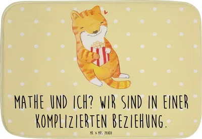 Produktbild von Mr. & Mrs. Panda Badematte Katze Dyskalkulie - Gelb Pastell - Geschenk, badezimmermatte, Badezimmer Matte, Rechenschwäche, Badteppich, Rechenstörung, Badvorleger