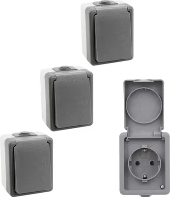 Produktbild von 4er Set SECURE Feuchtraum Einzelsteckdose IP44 Aufputz Steckdose für Keller, Garage
