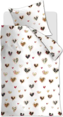 Produktbild von Hannekejag Renforcé-Bettwäsche-Garnitur Animal Hearts Farbe Multi Größe 135 x 200 cm + 1x 80 x 80 cm