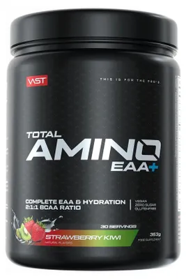 Produktbild von VAST Sports Total Amino EAA+, Puder, L-Citrullin, L-Histidin, L-Isoleucin, L-Leucin, L-Lysin, L-Methionin, L-Phenylalanin, L-Threonin,..., Erdbeere, 2:1:1, 12,2 g, Dose