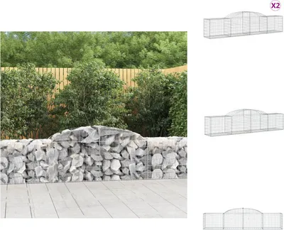 Imagen del producto de vidaXL: 2 macetas tipo gavión con forma arqueada, 300x50x60/80 cm, hierro galvanizado. Macetas y jardineras
