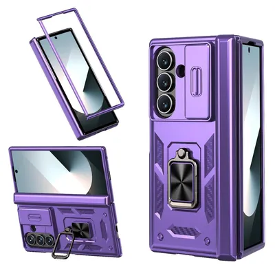 Produktbild von Für Samsung Galaxy Z Fold7 5G TPU PC Ringhalter Kamera Slider Schutz Hülle Lila
