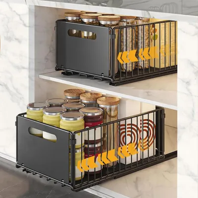 Produktbild von Teleskopschublade, Ausziehbare Schublade für Küchen, Slide Out Organizer, Küche Aufbewahrungsregal, Unterschrank Organizer küchenschrank, Schwarz
