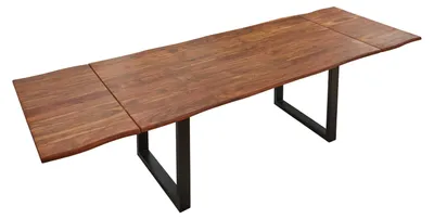 Produktbild von Baumkantentisch Akazie nougatfarben 160 (260) x 90 cm Ansteckplatten schwarz NORINA