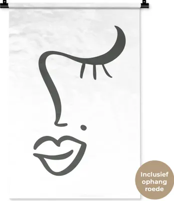 Produktbild von MuchoWow® Wandteppich Wandbehang Frau - Gesicht - Minimalismus 60x90 cm Tapisserie Dekoration Wandtuch - Foto-Teppich - Abwaschbar