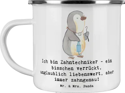 Produktbild von Mr. & Mrs. Panda Teebecher Zahntechniker Spaß - Weiß - Geschenk, Beruf, Teetasse, reisetasse, Berufe, becher emaille, Ich bin ein bisschen verrückt, Funktional, Humor