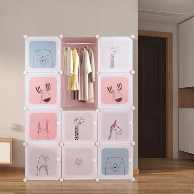 Image de Armoire modulaire pour enfants avec portes & tringle à vêtements Armoire pour enfants en plastique 12 kubus rose